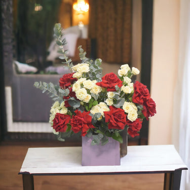 Red Roses Solinero Spray Roses Ceramic Vase Arrangement, Simplicity in Red, Red Roses, Solinero Spray Roses, Ceramic Vase